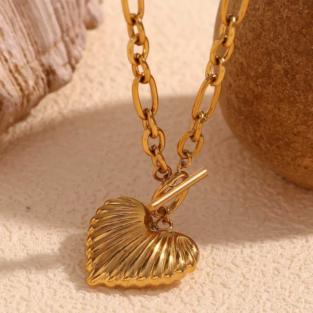 E.B.belle Irregular Chain OT Buckle Heart Necklace 316L Stainl Steel Jewelry 18K Gold Plated Pendant DecorationX241123