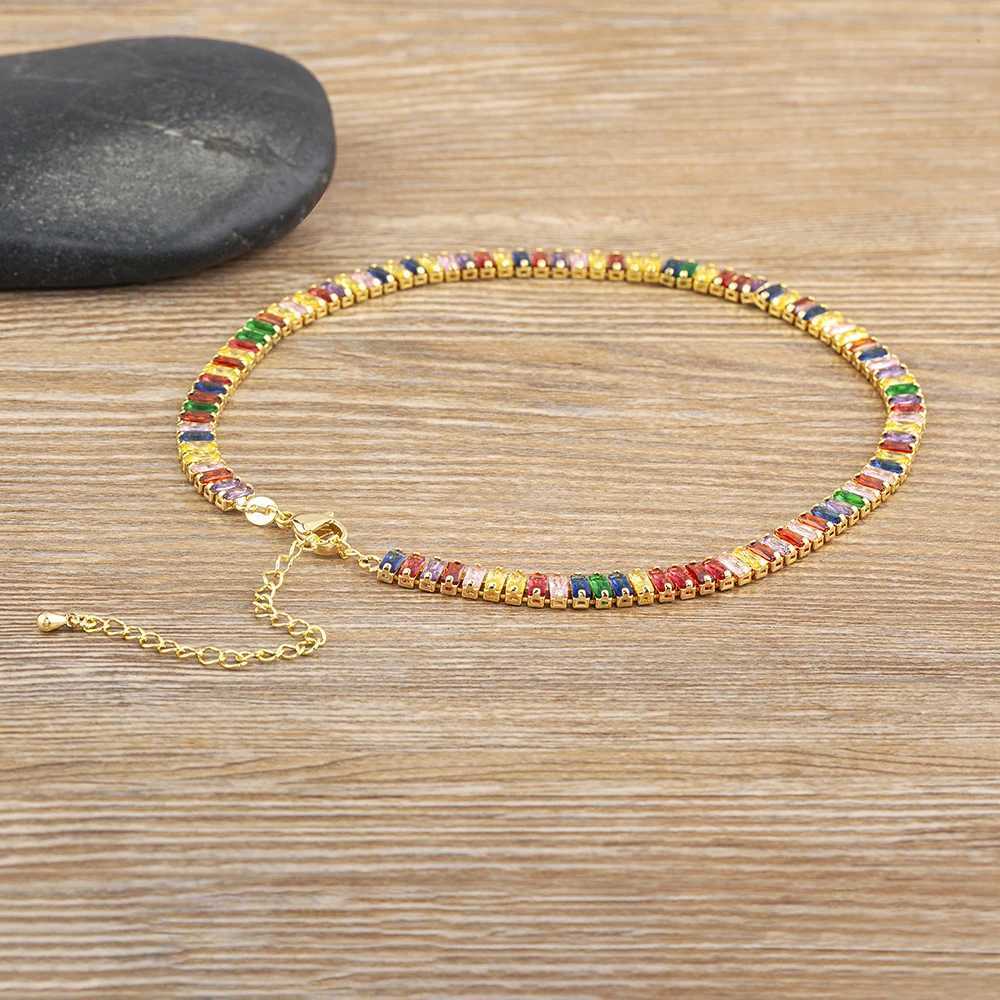 Nidin Classic Color Tennis Necklace Mens and Womens Rectangular Zircon Necklace Jewelry Adjustable Wedding Party Gift X241123