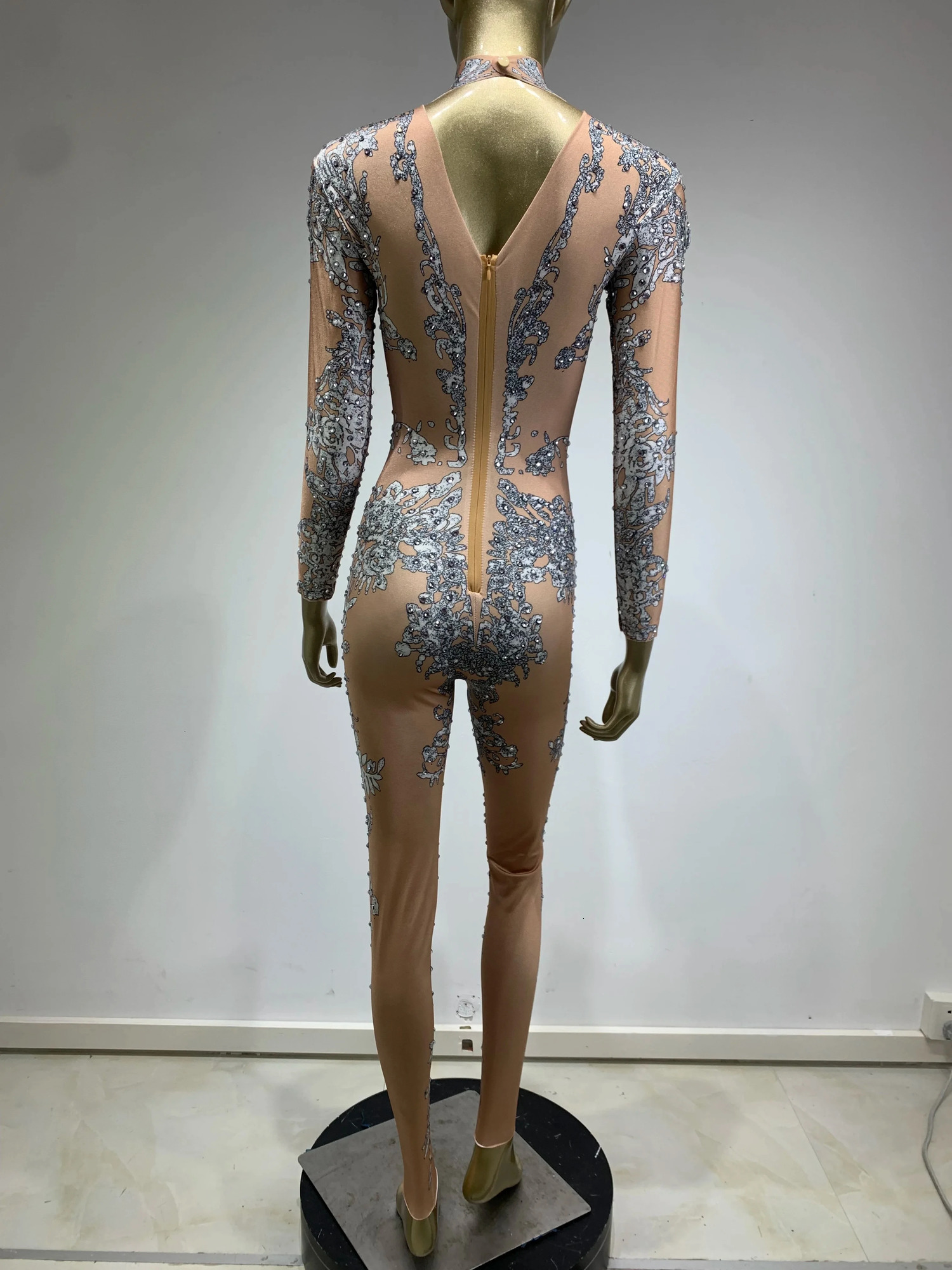 Stock Halloween Women Long Sleeve Rhinestone Sequins Jumpsuit Birthday Party Costume Bar Nightclub Stage Performance Rompers 241121