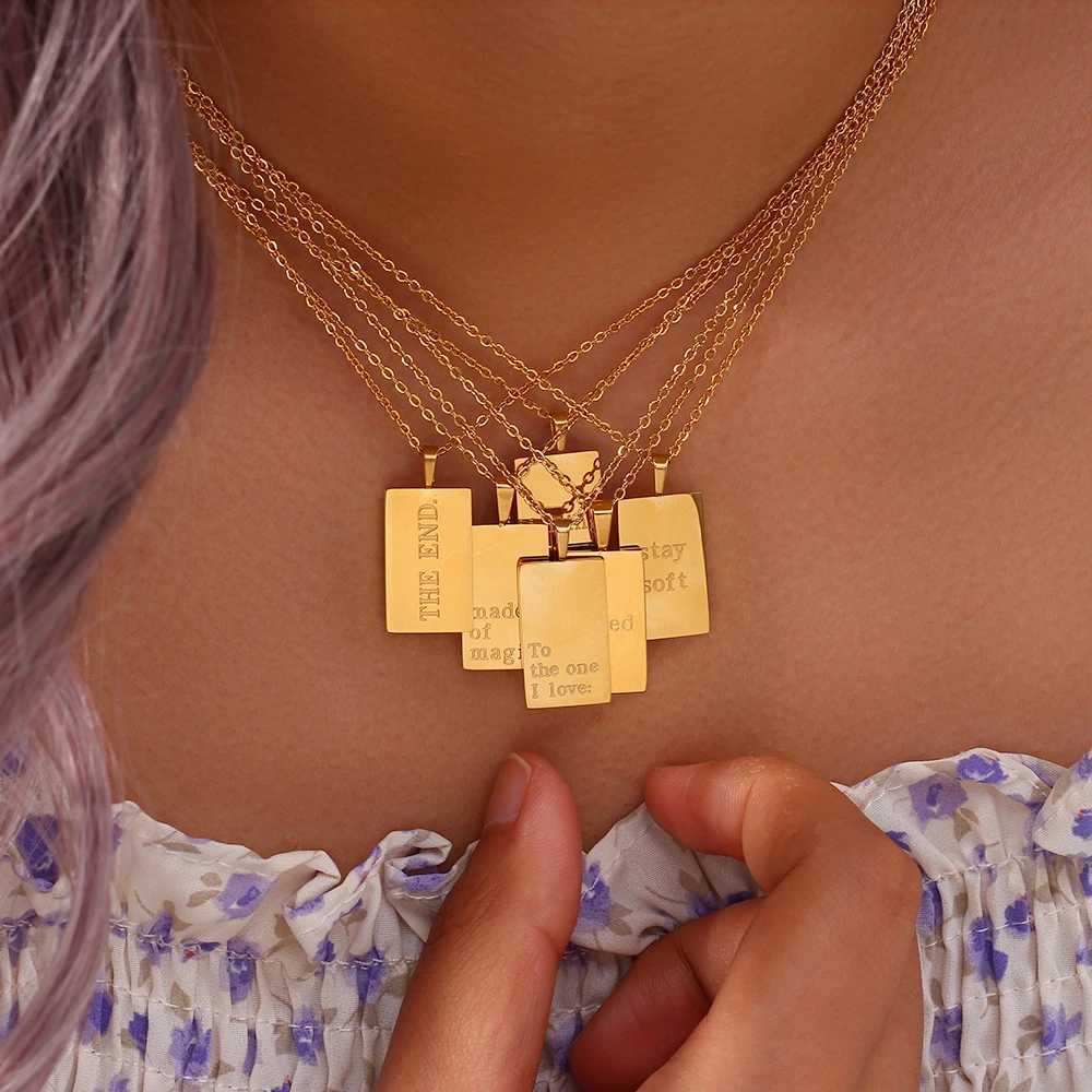 E. B.belle Personal Information Tarot Card Necklace Stainless Steel 18k Gold Plated Brushless Square Geometric Gold Necklace X241123
