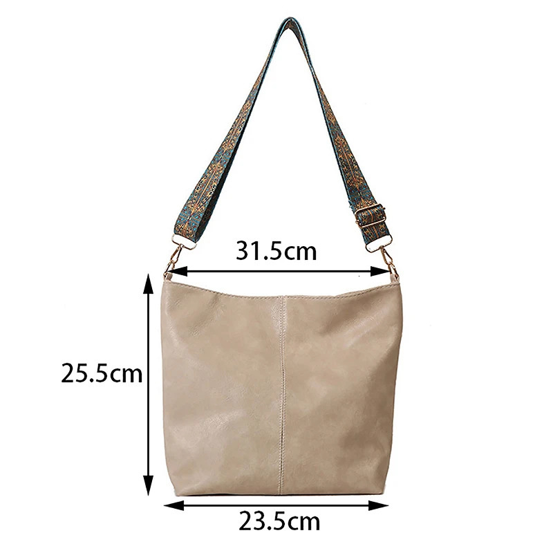 PU Leather Vintage Solid Color Women Fashion Shoulder Sling Bag HighCapacity Simple Adjustable Wide Strap Bucket Crossbody Bags 241203