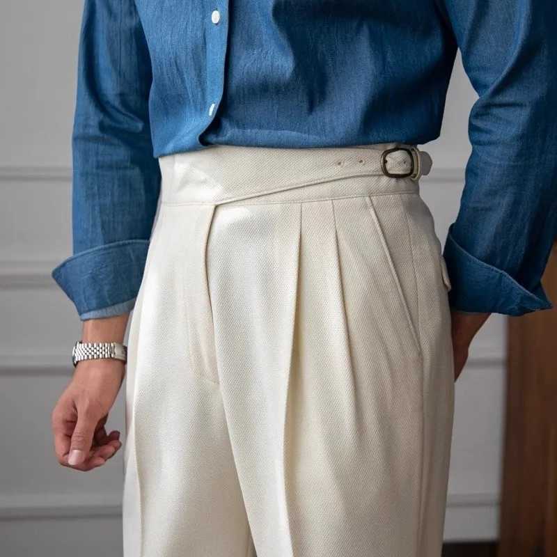 Mens Light Luxury Naples slim fit dress pants fashionable casual solid color British retro high-end elegant popular casual Trouser W24241123