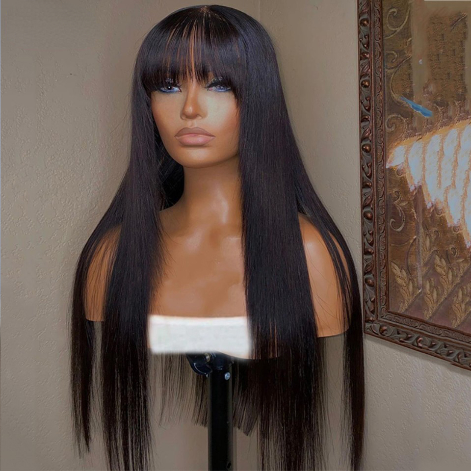 180density Human Hair Wigs Long Straight Hair with Bang Fringe Wigs for Women Brazilian Glueless NO Full Lace Front Wig with Bangs 30 Inch