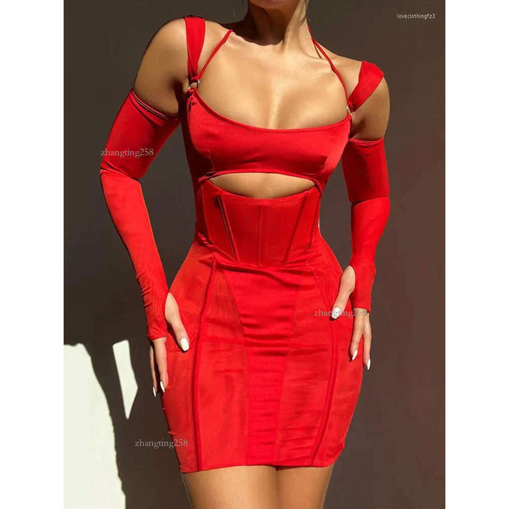 Casual Dresses Halter Sexy Backless Cut Out Mesh Sheer Corset Mini Dress For Women Party Club Slip Bodycon Elegant Gown