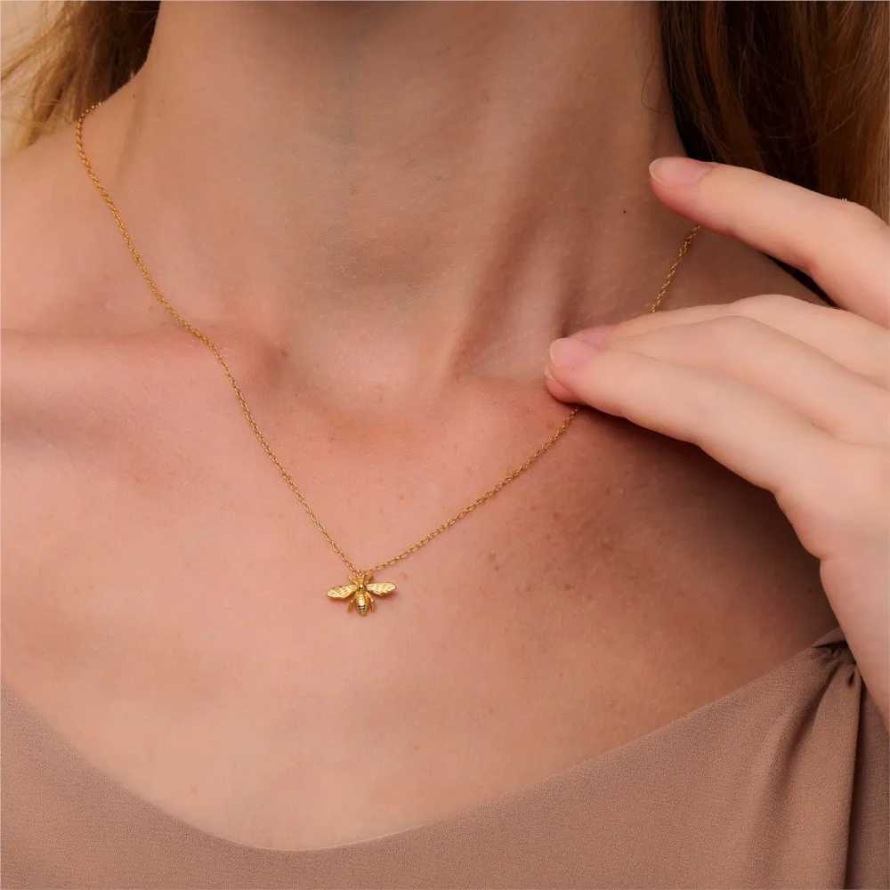 Canner Real 925 sterling silver gold-plated simple bee pendant necklace suitable for womens clavick chain temperature necklace jewelry X241123