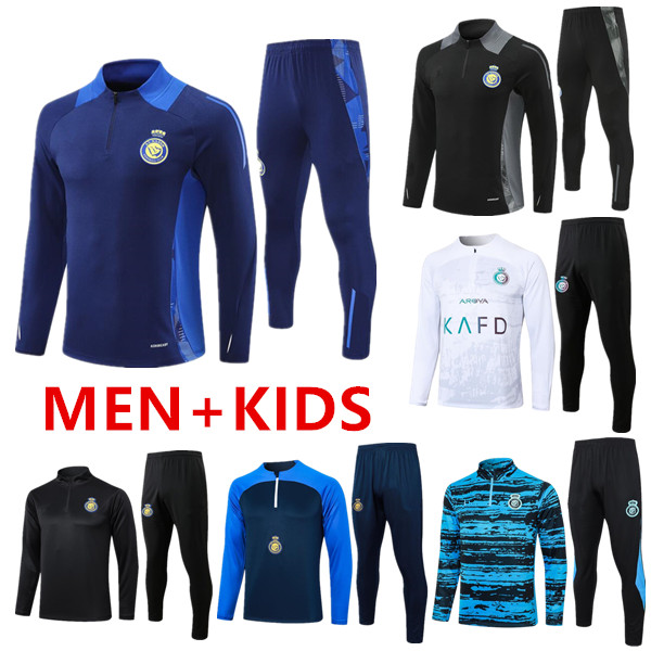 23/24/25 Al Nassr FC Soccer Jersey 2023 2024 2025 Ronaldo Masharipov Abbard Martinez Long Pull Jacket Training Shirt Men's and Children's Set