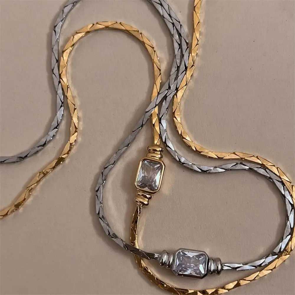 18K Gold Plated Sparkling Crystal Zircon Necklace Metal Thin Snake Chain Sexy Clavicle Choker Wedding Jewelry Women AccoriesX241123