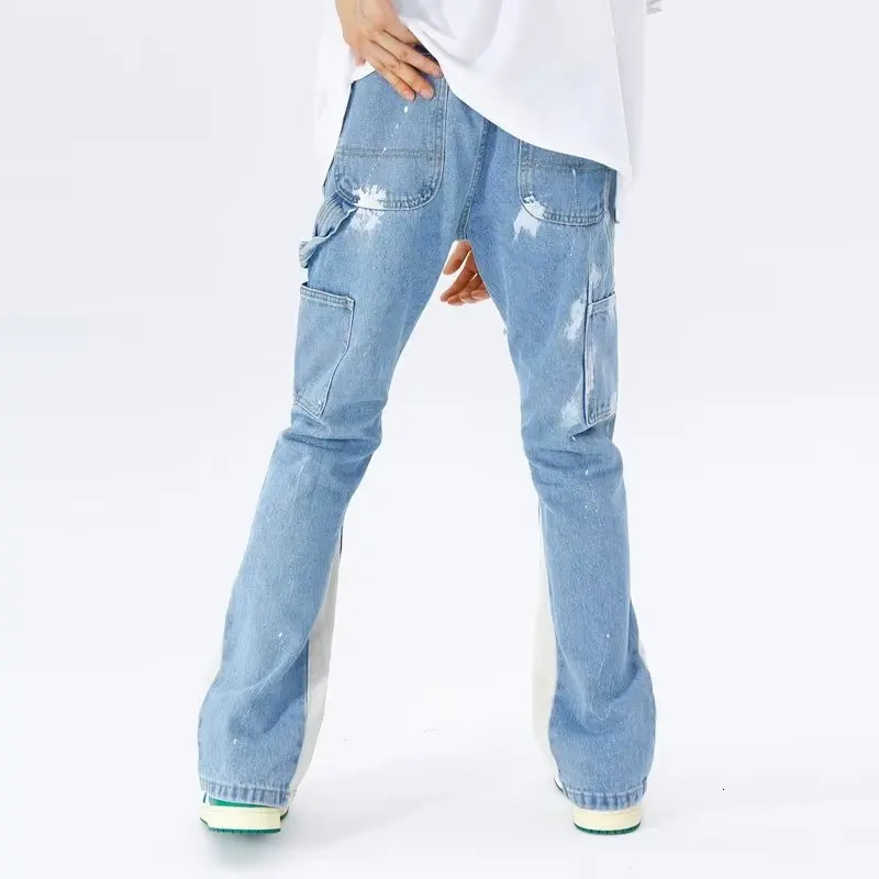 Cyber Y2K Fashion Washed Blue Baggy Flared Jeans Pants For Men Clothing Straight Hip Hop Women Denim Trousers Ropa Hombre 240420