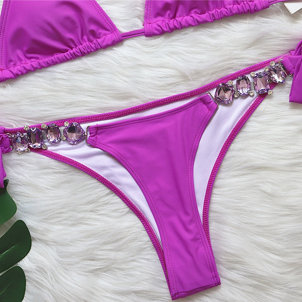 bikini designer bikini swimwear designer swim Sexy bikini plain women's split strap diamond swimsuit metal chain accessories swimsuit