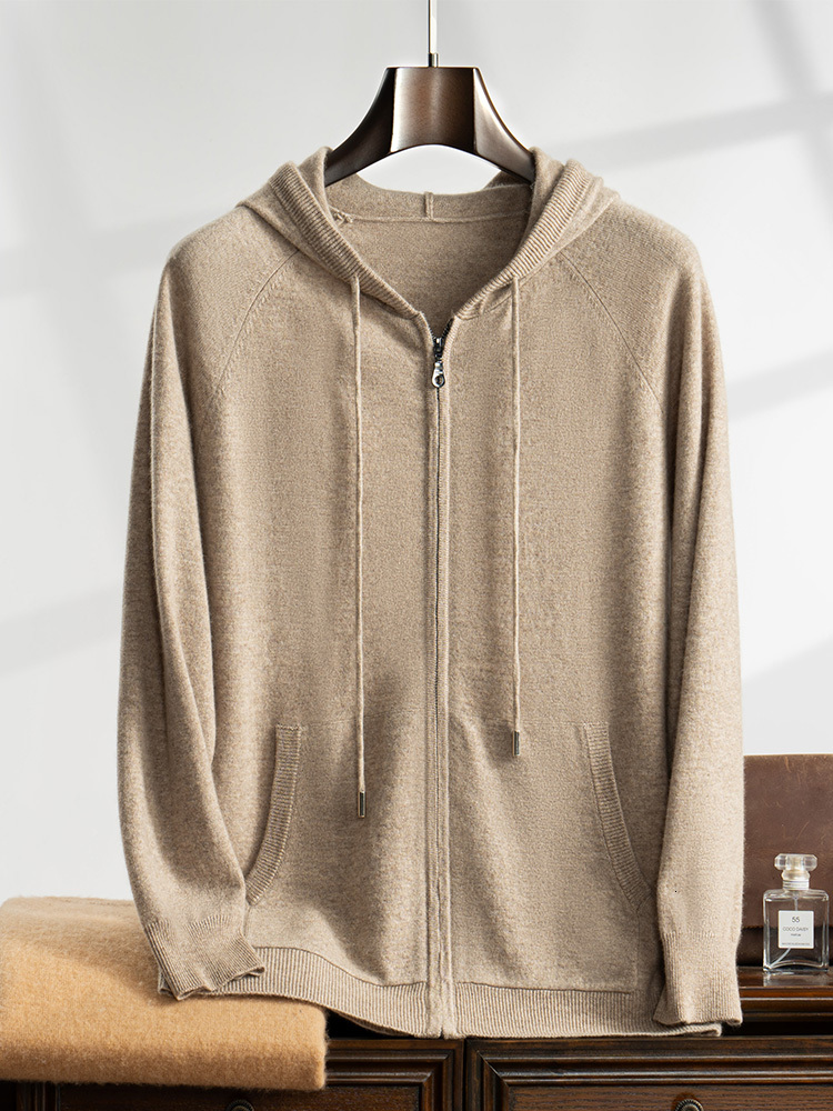 ANGEL Autumn Winter Men's 100% Hoodie Zipper Cardigan Smart Casual Soft Warm Cashmere Knitted Sweater Coat Top
