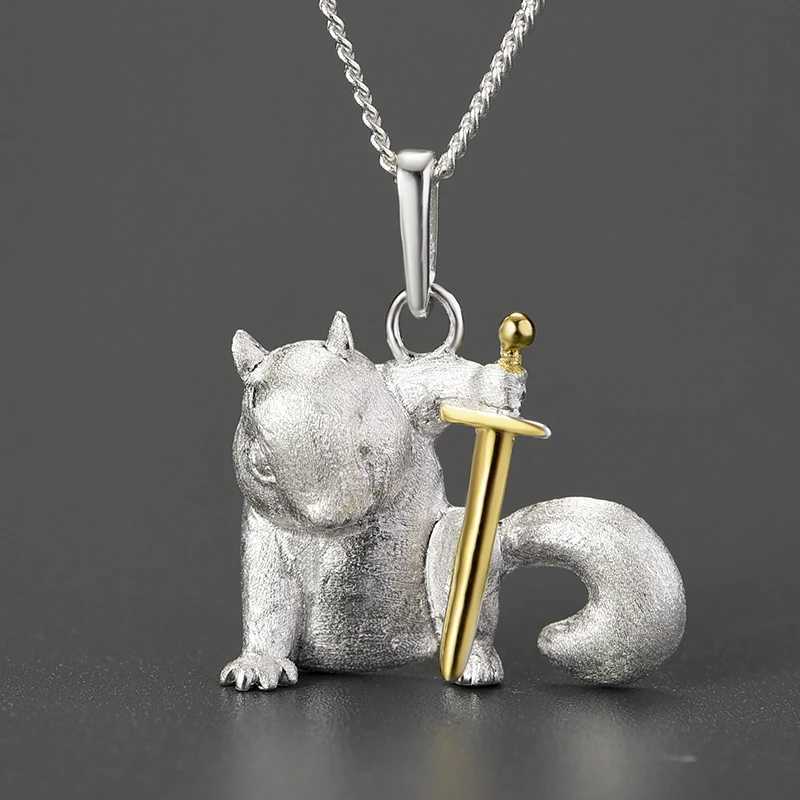 Lotus Fun 18K gold cute squirrel pendant genuine 925 sterling silver animal necklace womens original fashion jewelry X241123
