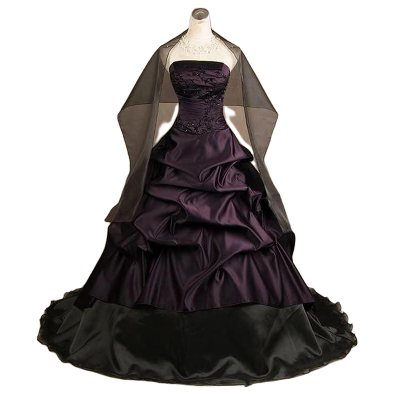 Gothic Wedding Dresses Ruched Strapless Ball Gown Bridal Dress Lace-Up Corset Back Satin Plus Size Bride Wear Embroidery Vintage 2024 Sleeveless Vesti