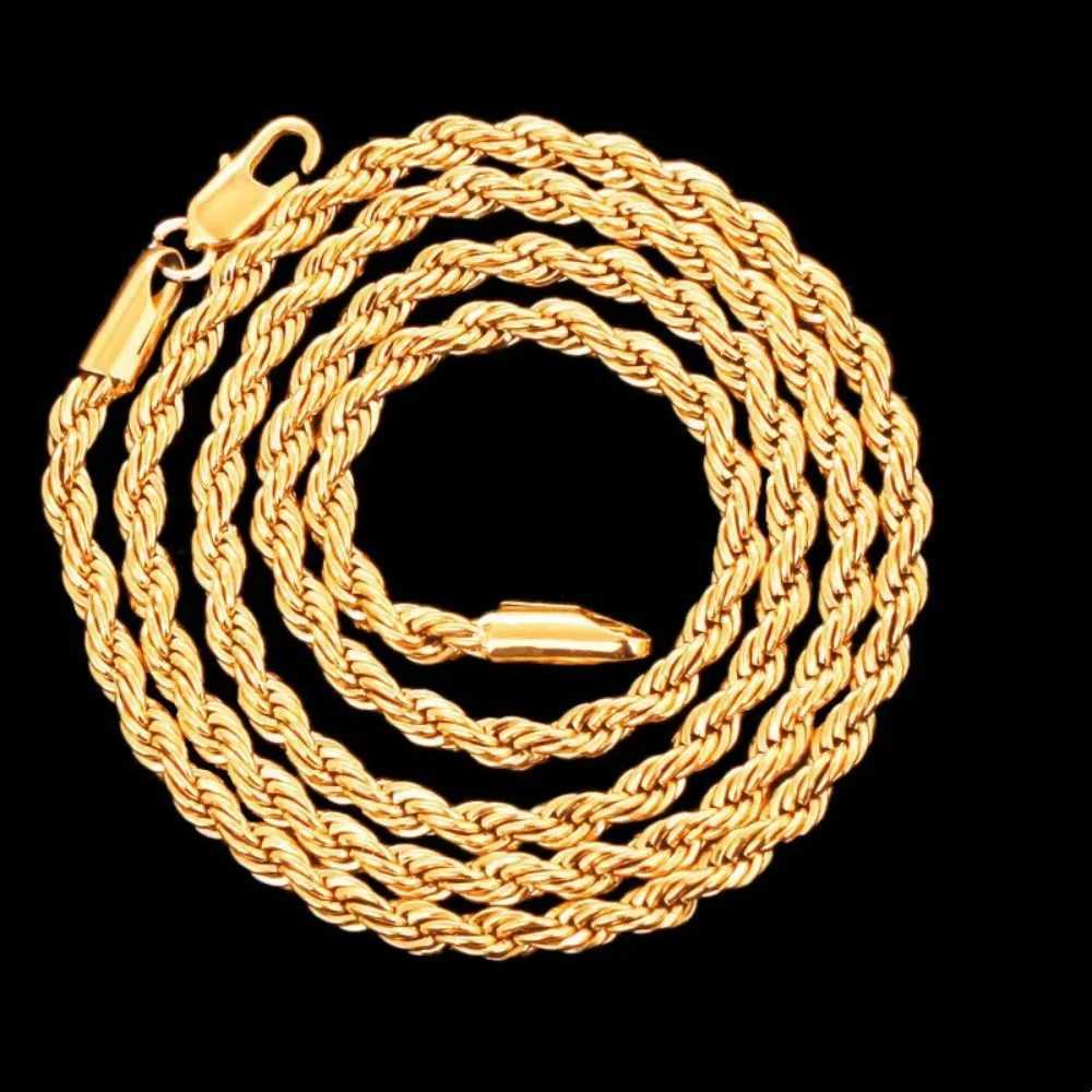 Noble 18-24Inch 45-60cm 18K Gold 4mm Round Rope Chain Necklace for Women Man Boy Wedding Party Charm JewelryX241123