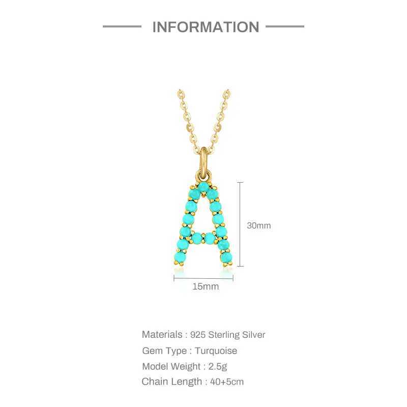 AIDE 925 sterling silver turquoise initial 26 letter pendant Clavicle necklace gold chain womens accessories jewelry gift X241123