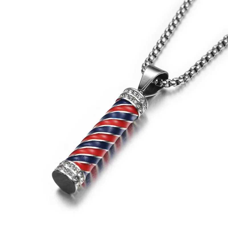 Hiphop Iced Out Barber Pole Lamp Pendant Necklaces For Men Male Gold Color Stainless Steel Chains Mens Hip Hop Jewelry GiftXJ241123