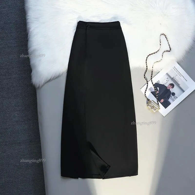 Skirts Korean Style A Line Long Women Spring Summer High Waist Split Skirt Woman Elegant Office Midi Ladies