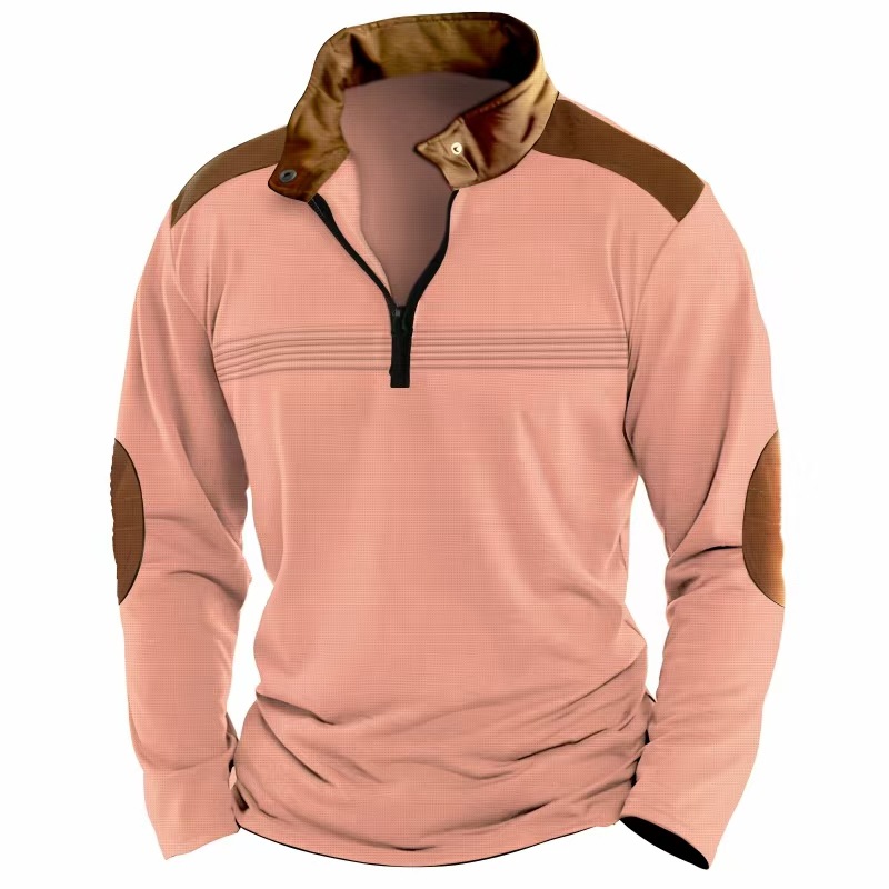 Mens patchwork POLO shirt zipper long sleeve sports polo shirt golf apparel man clothing men Comfortable Men performance Polo t Shirts Poloshirts