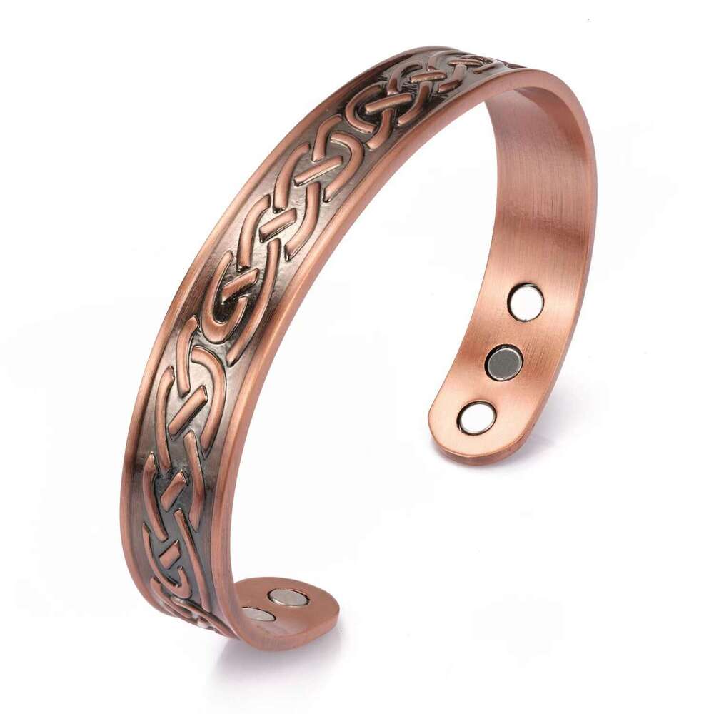 Men's Red Copper TEMU Fashion Personalized Stripe Magnet Water Wave Bracelet