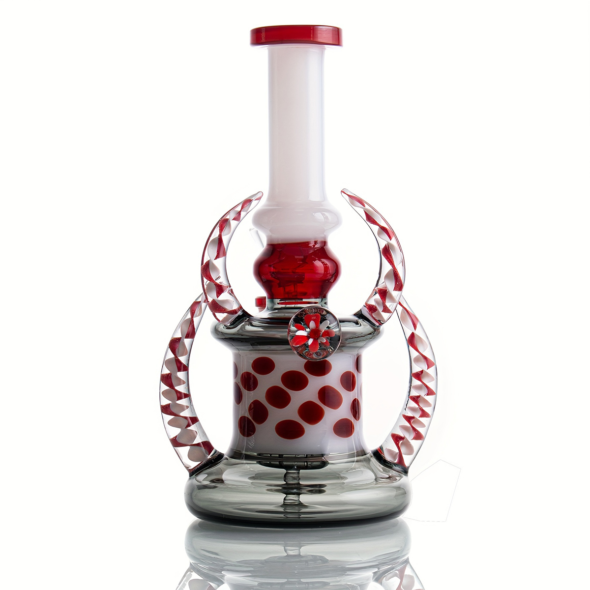 7.5inch Red Polka Dots OX Horn Flower Beads High Quality Glass Bong Water Pipe with Glass Bowl Smoking Accessories for Hookahs H705