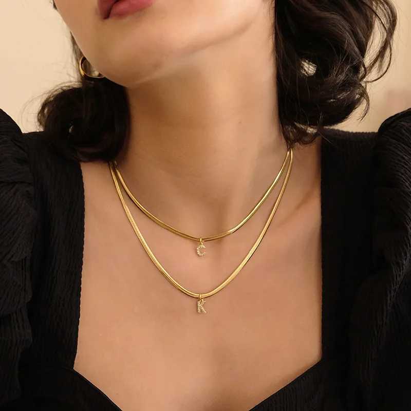 New A-Z Initial Zircon Letter Pendant Necklaces for Women 18K Gold Plated Copper Necklace High Quality Statement Jewelry GiftsX241123