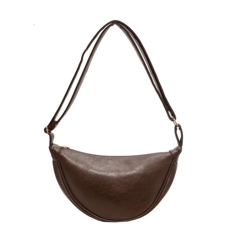Retro Tramp Bag Womens Half Moon Shoulder Bag Large Capacity PU Leather Zipper Cross Body Bag Solid Color Handbag 241122