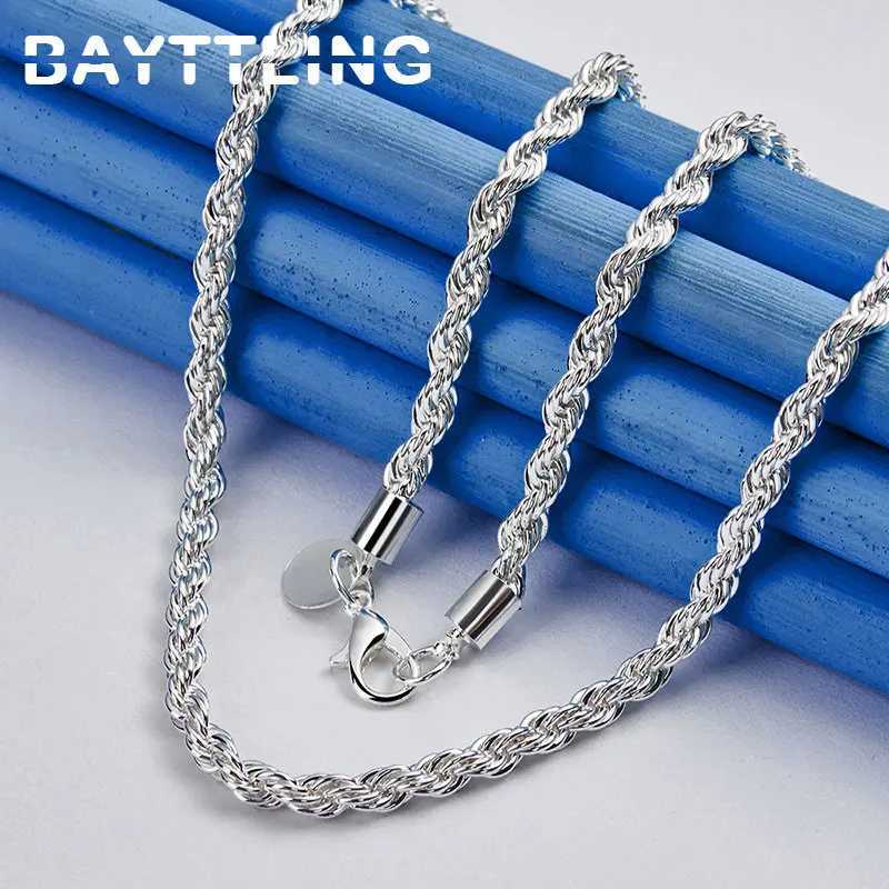 Charm 925 sterling silver accessories mens 4MM 40-60cm 2PCS rope chain necklace bracelet womens fashion wedding gift jewelry X241123