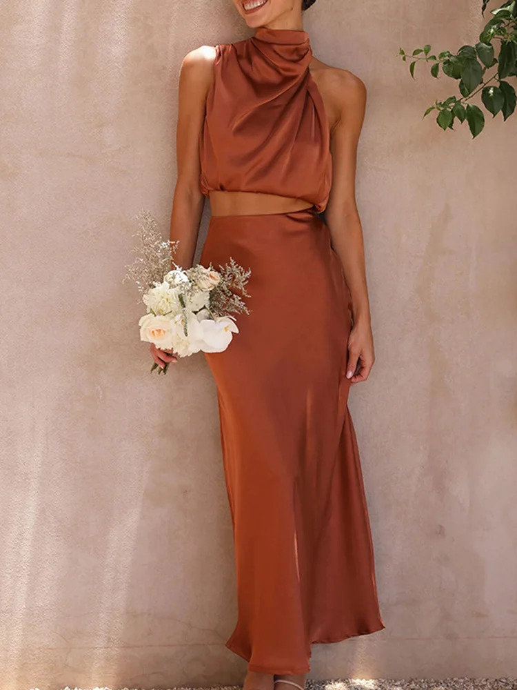 2 piece Skirt Set Women Summer Fashion Sleeveless Short pullovers Long wasit Aline Zipper Female Suit 240423
