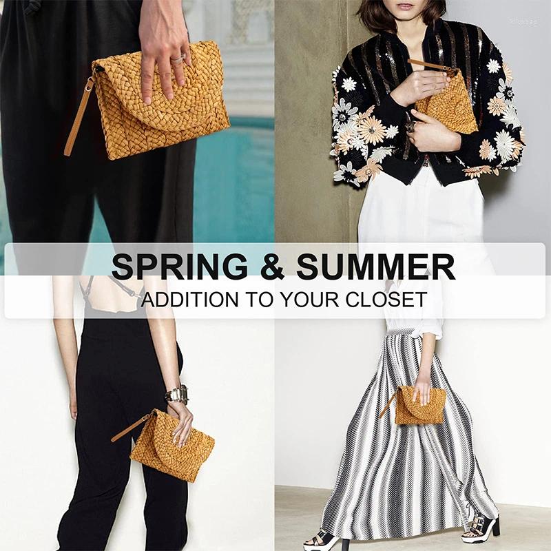 Shoulder Bags YYW Straw Envelope Clutch Handbag Women Summer Crossbody Bag With Strap Casual Handmade Woven Rattan Lady Purse Wallets B2