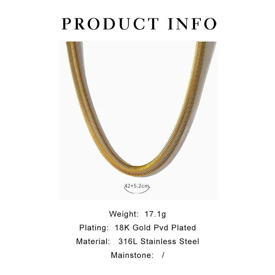 Perisbox Waterproof Stainl Steel 18K Gold Pvd Plated Thick Wide Herringbone Necklace for Women Chunky Soft Flat Snake ChainX241123
