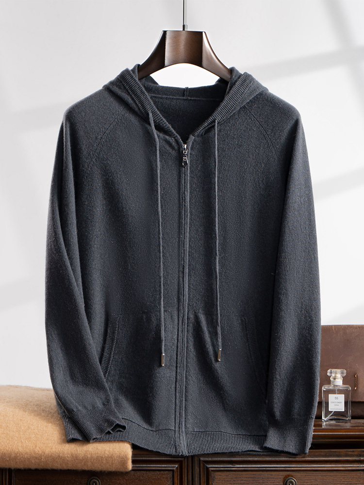 ANGEL Autumn Winter Men's 100% Hoodie Zipper Cardigan Smart Casual Soft Warm Cashmere Knitted Sweater Coat Top