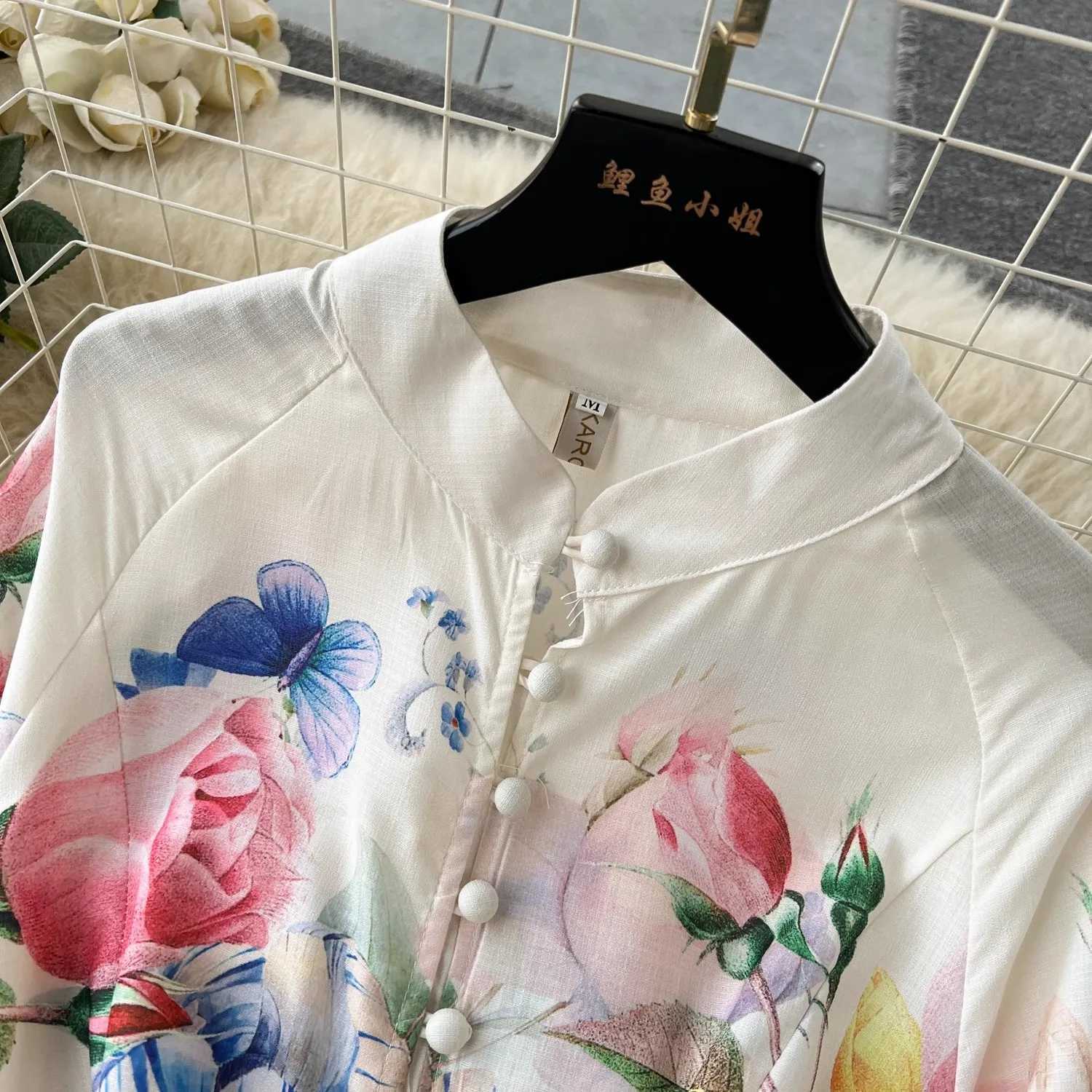 Spring break wer linen dress Wens Stand Long Lantern Sve ral Print single chest belt party Maxi Vestidos 6396 M241123