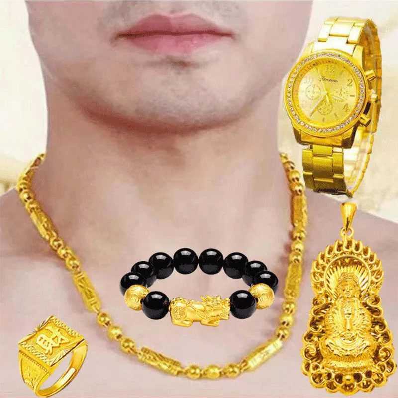 Gift plated with% real gold 24k 999 necklace mens aggressive 999 large 999 chain thick new style pure 18K gold jewelry X241123