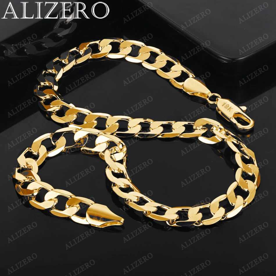 ZERO 18K Gold Necklace 16/18/20/22/24/26/28/30 inches 12mm Flat Edge Chain Necklace suitable for men women fashionable and exquisite jewelry gifts X24