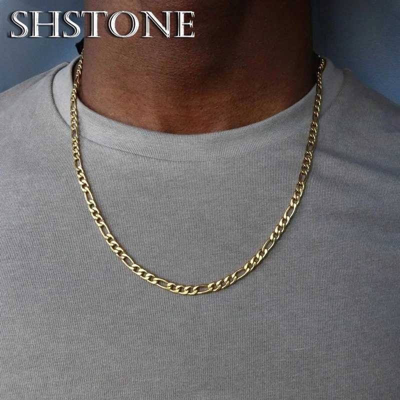 SHSTONE 18K gold Figaro chain necklace for men 2/4/6/8/10/12mm 925 sterling silver fashionable Cuban long chain necklace for mens jewelry X241123