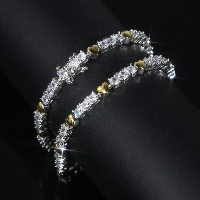 Men's Iced Out Tennis Bracelet Necklace: CZ Round Heart Cut Hip Hop Jewelry Gift