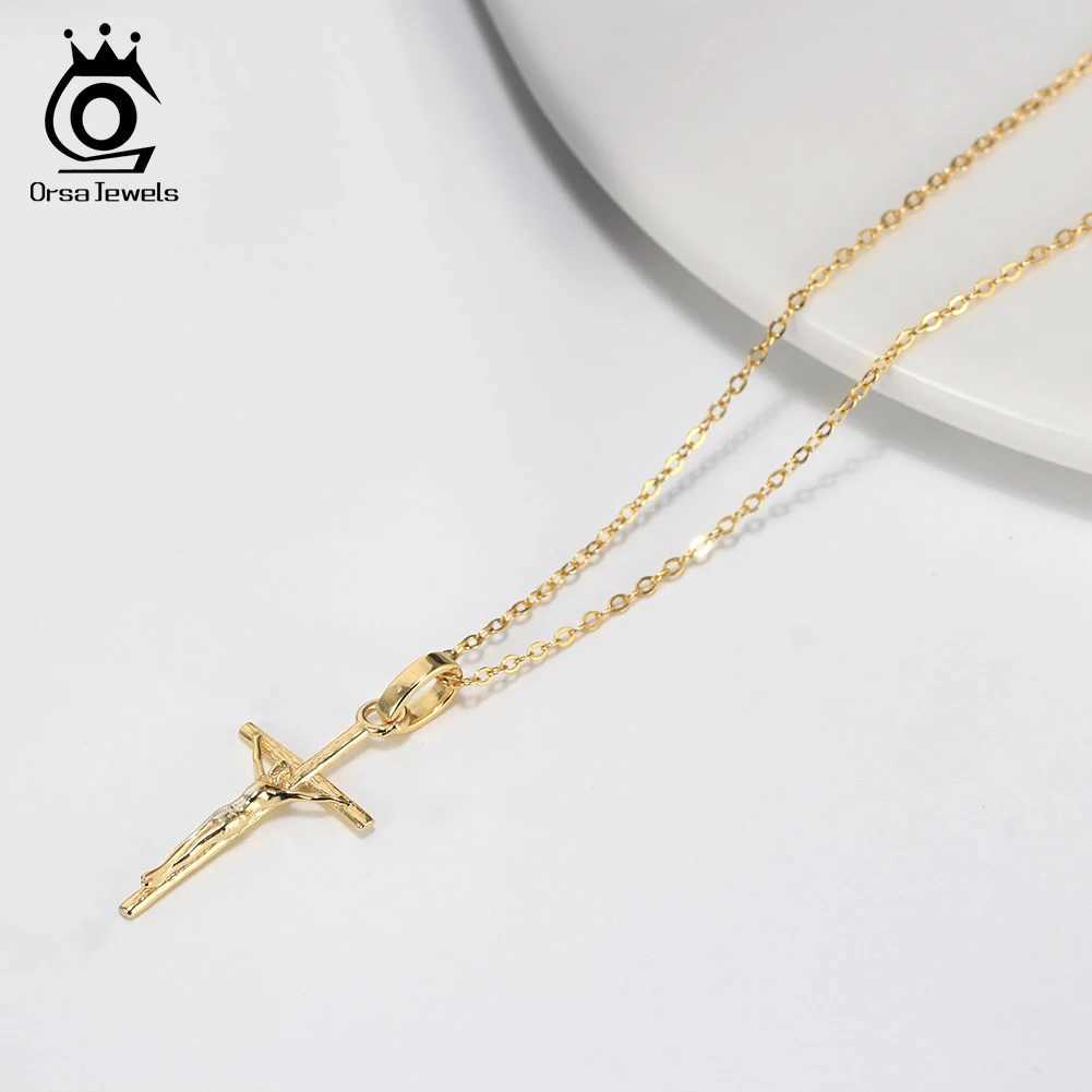 ORSA JEWELS 14K Gold Retro Jesus Cross Pendant Necklace 925 Pure Silver 45cm Cross Necklace Womens Gift SAPN39 X241123