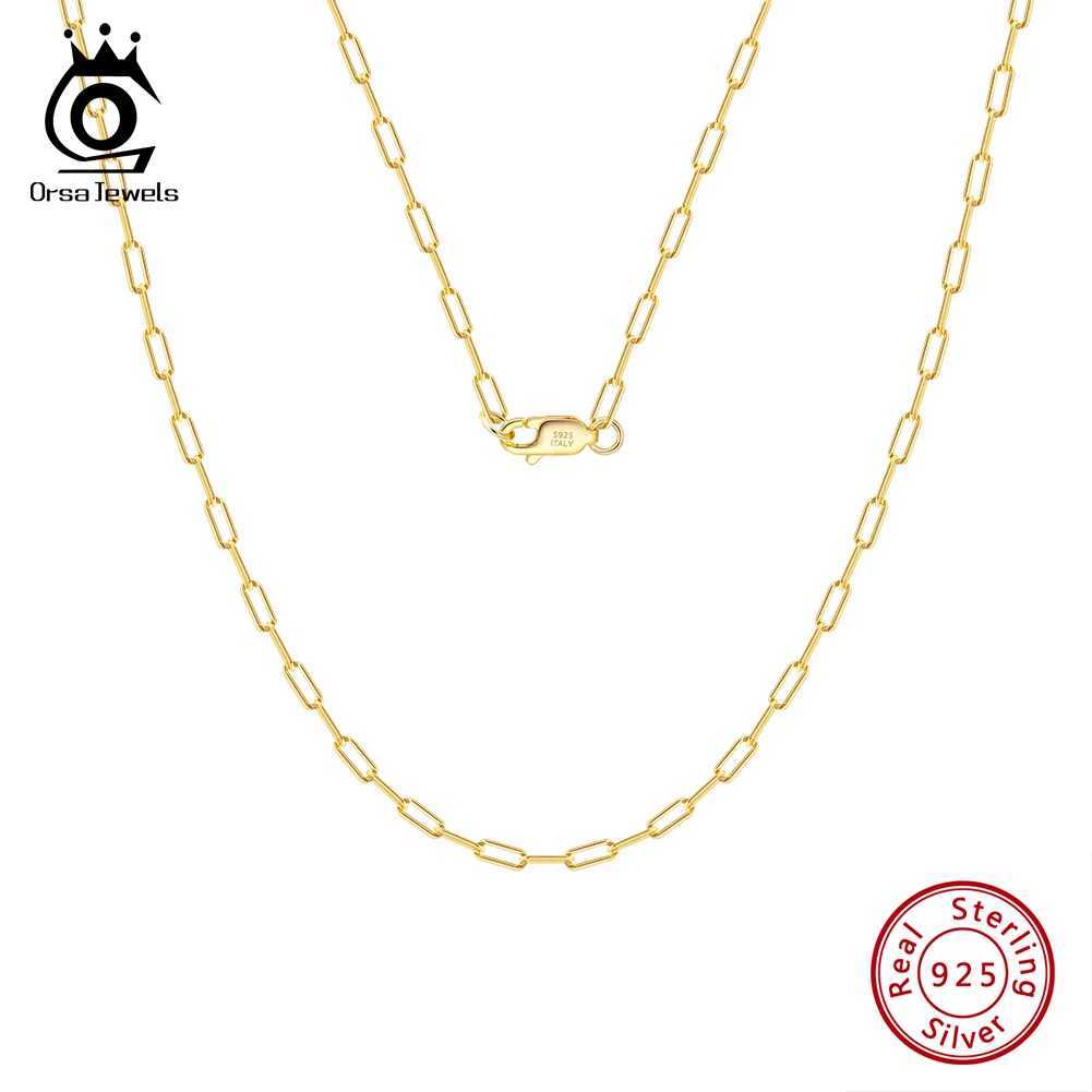 Orsa JEWELS 14K Gold Plated 1.8mm Paper Clip Chain Necklace 925 Pure Silver Simple Paper Clip Chain Necklace X241123
