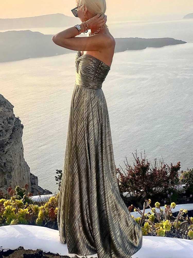 Sexy Twisted Strapless Hollow Long Dress Wenbohe Ele Bronze Ning Dress Fashion Strapless A-line Party Dress M241123