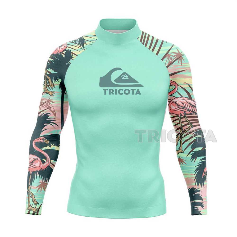 Men's Swimwear Surfing Swimming Diving T-Shirts Tight Long Sleeve Rash Guard Swimwear Mens UV Protection Surf Clothing Beach Floatsuit Tops d2404