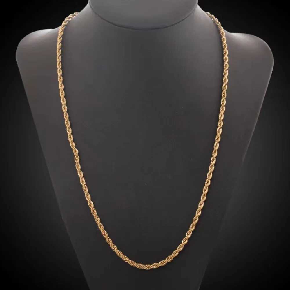Noble 18-24Inch 45-60cm 18K Gold 4mm Round Rope Chain Necklace for Women Man Boy Wedding Party Charm JewelryX241123