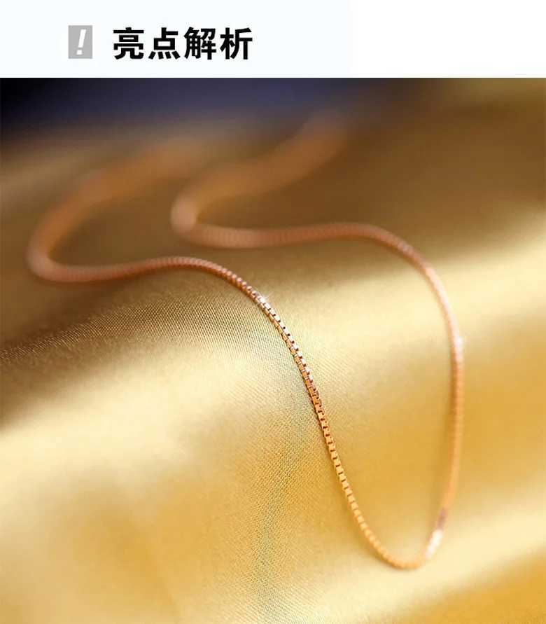 Real 14K rose gold box necklace for men Bijoux and women Mujer 45cm necklace 14K rose gold jewelry necklace X241123