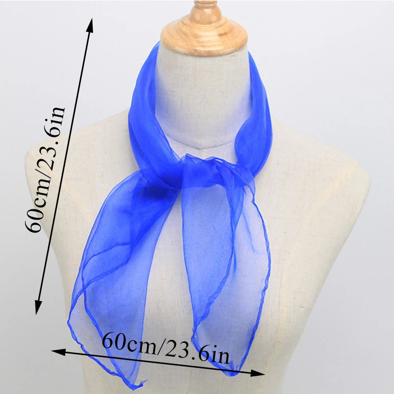 Summer Scarf Transparent Small Silk Scarve Solid Color Square Head Wear Female Chiffon Neckerchief Shawls Bandanas 240417
