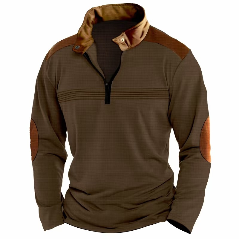 Mens patchwork POLO shirt zipper long sleeve sports polo shirt golf apparel man clothing men Comfortable Men performance Polo t Shirts Poloshirts