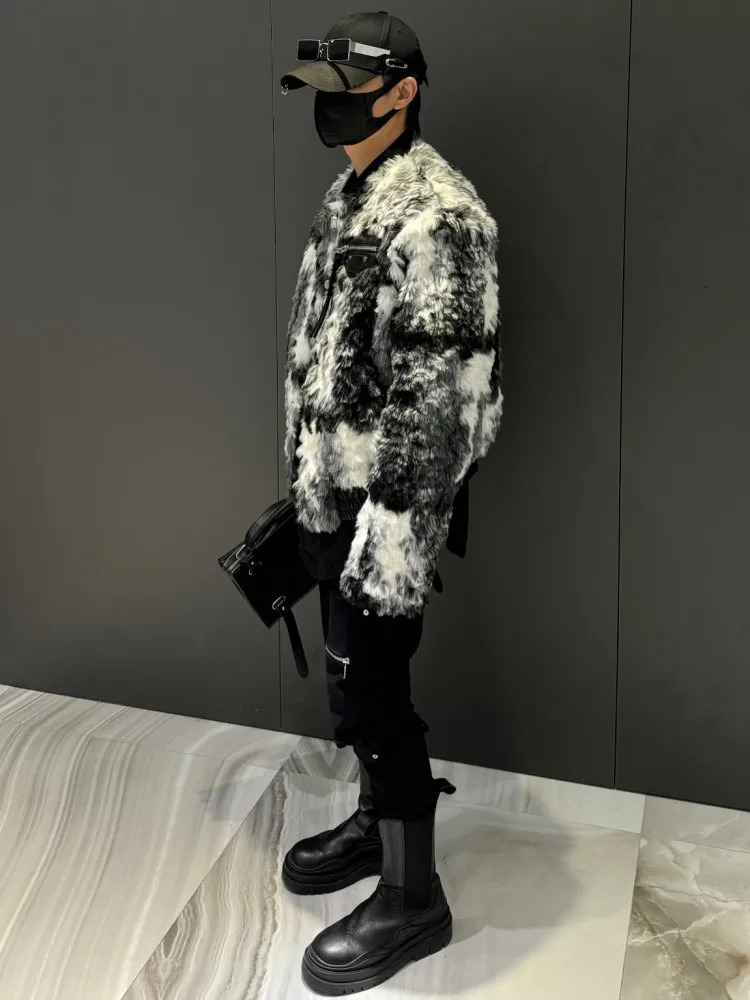 Fashionable mens winter warm padded fur leather jacket with retro print loose fit suitable for parties Donnie jacket patch work pocket bomber jacket 2