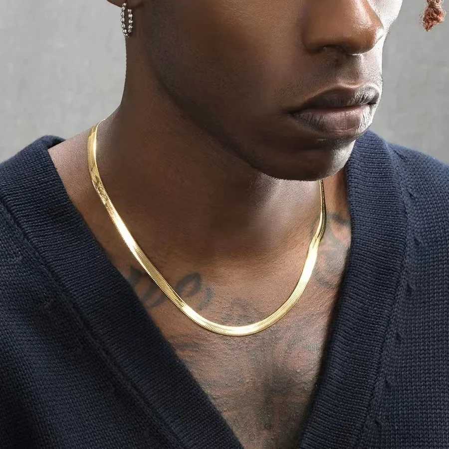 Gold mens 925 sterling silver 4mm flat snake chain necklace punk chain womens jewelry fashion trend party accessories wholesale X241123