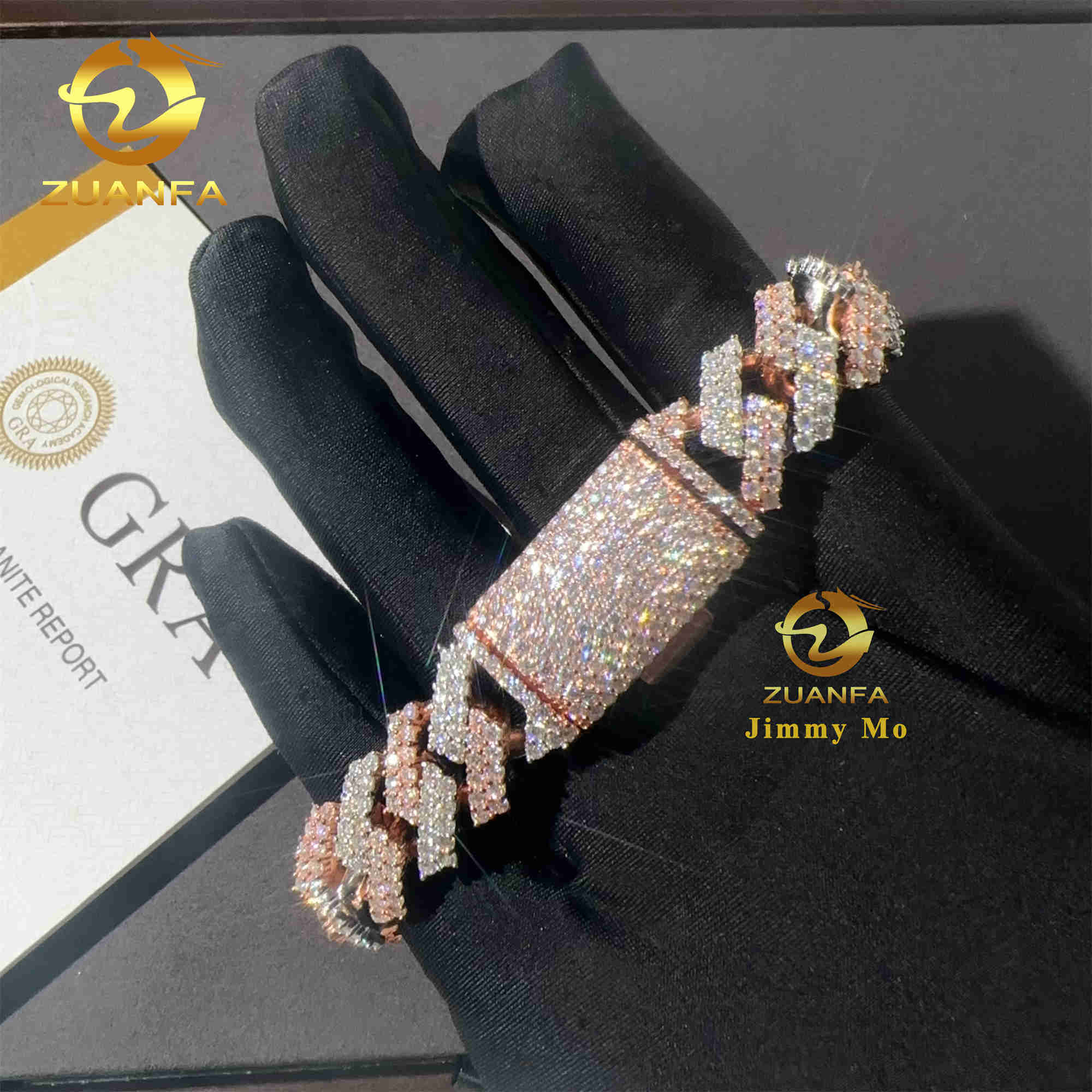 15mm Two Tone Color RoseWhite Rapper Man Jewelry Hip Hop Iced Out S 925 Silver VVS1 Moissanite Diamond Miami Cuban Bracelet