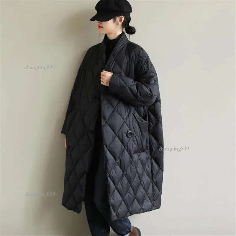 Women's Down Winter Cotton Coats Women Warm Long Parkas Loose Ladies Jacket Quilted Pockets Button Solid Overcoat For Female 2022