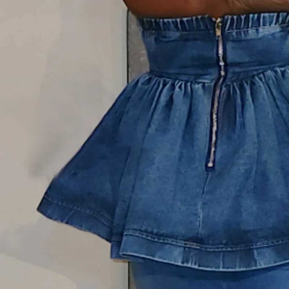 Niglub Party Denim Sexy Dress Solid Elastic Chest Packaging Zipper Mini Dress Summer Velvet Free Wrinkle Jeans M241123