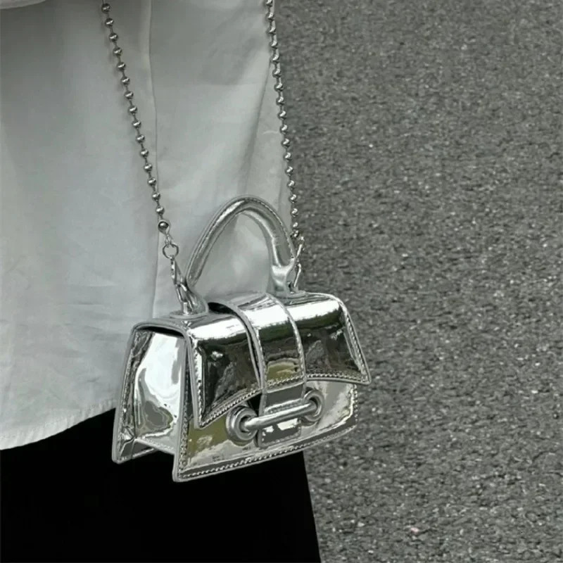 Vintage Women Silver Chic Crossbody Bag Small Shoulder Bags Fashion Gold Mini Coin Purse Cute Pu Leather Handbag 241115
