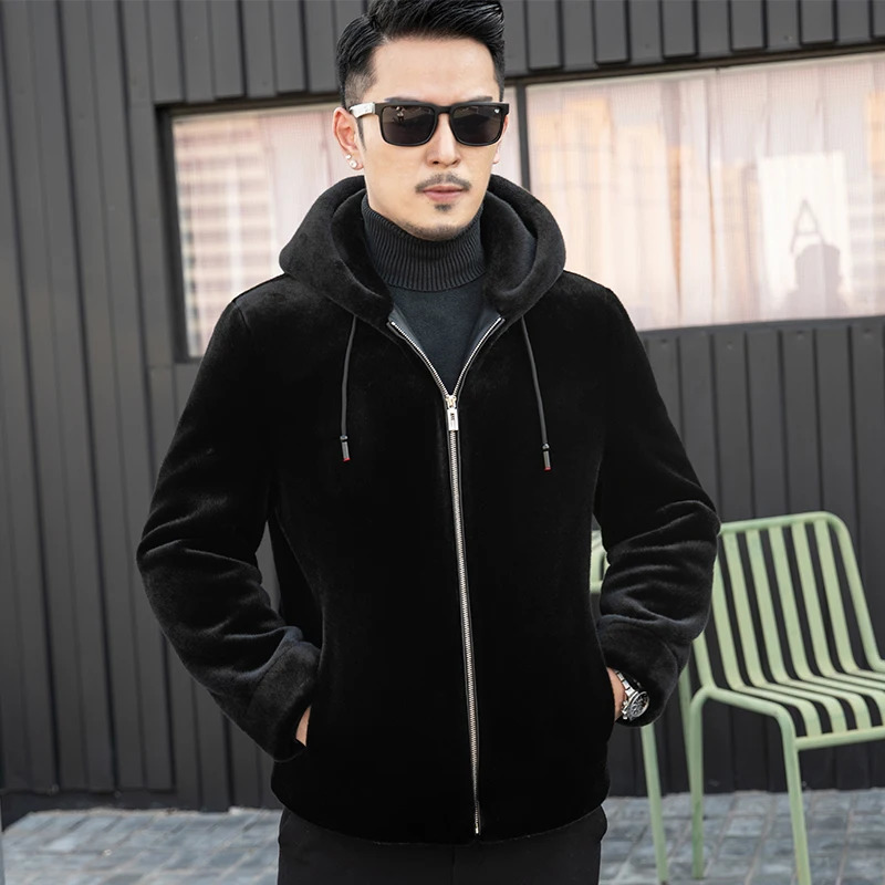 YN-217 autumn and winter natural mink wool thick coat mens high-end leather coat fashionable casual polo neck jacket 241122